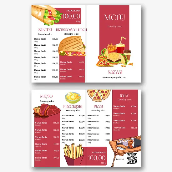 Szablon menu restauracji fast food