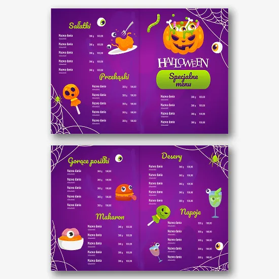 Szablon menu świątecznego na Halloween