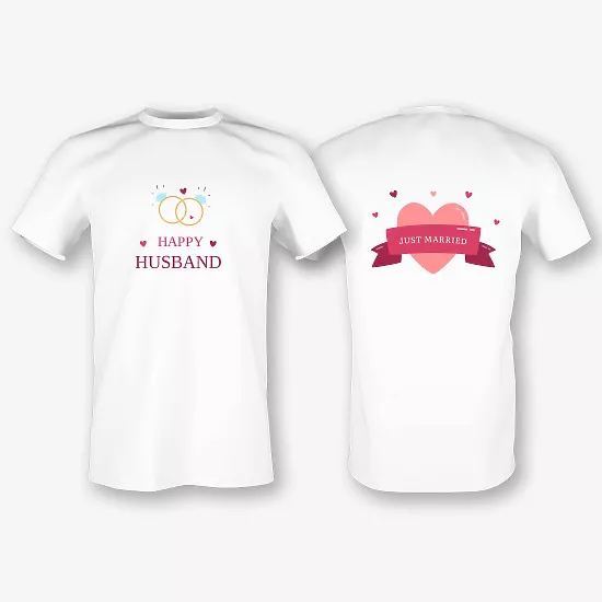 Template of a pair of T-shirts for newlyweds