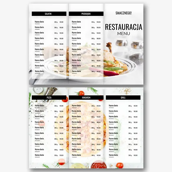 Szablon menu restauracji