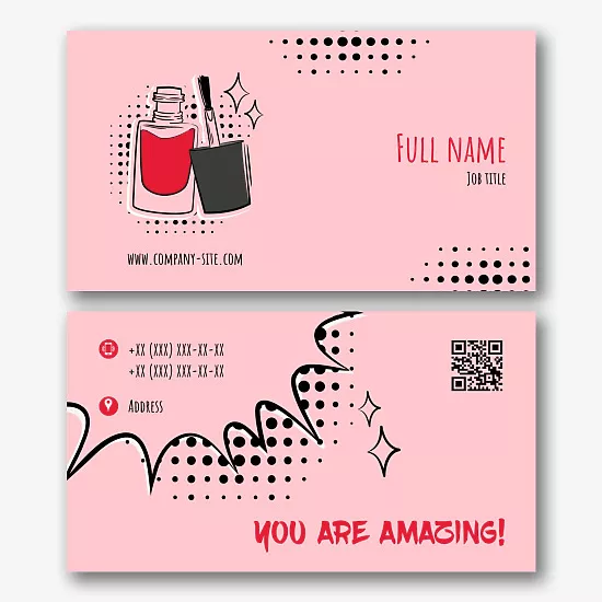 The template of a bright business card of a manicure master