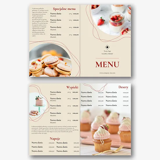 Szablon menu kawiarni cukierni