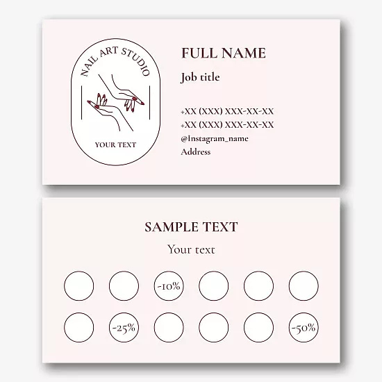 The template of a feminine business card of a manicure master