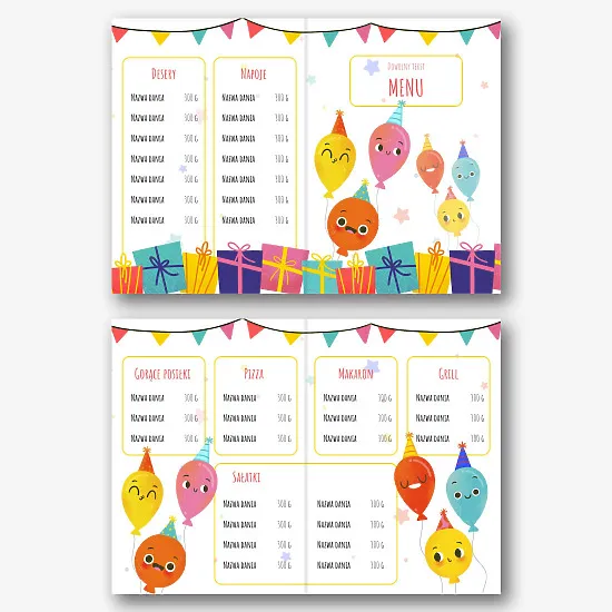Szablon menu urodzinowego