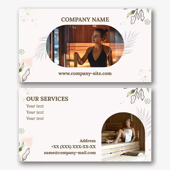 Business card template for a spa center with a sauna