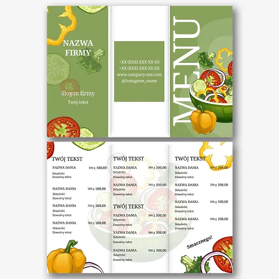 Szablon menu restauracji wegetariańskiej
