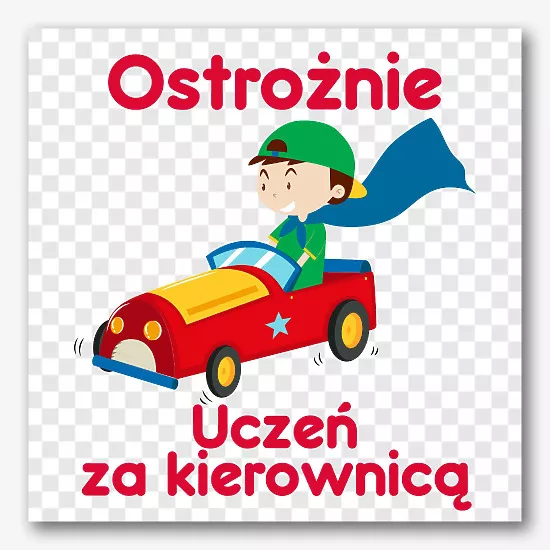 Wzór naklejki ostrożnie uczeń za kierownicą