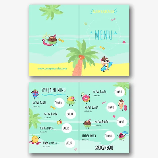 Szablon menu kawiarni dla dzieci