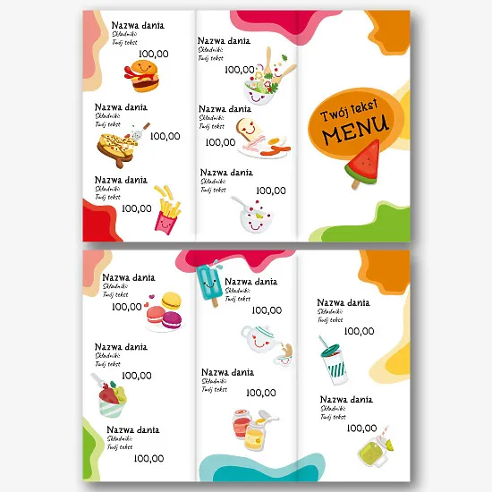 Szablon menu dla dzieci w kawiarni