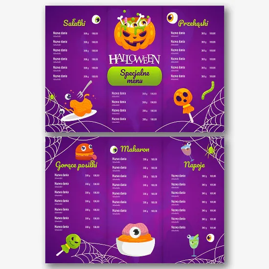 Szablon menu tematycznego Halloween