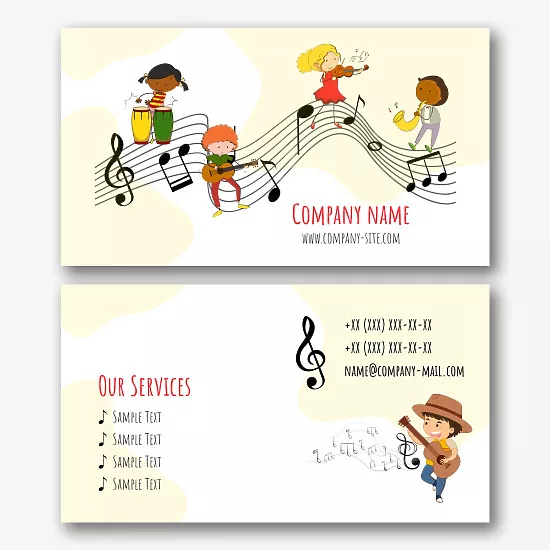 Business card template of a private music school