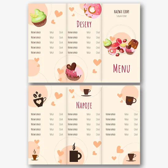 Szablon menu deserów w kawiarni