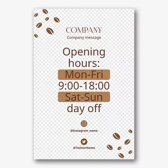 Coffee shop advertising banner template with work schedule