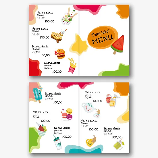 Szablon menu dla dzieci w kawiarni