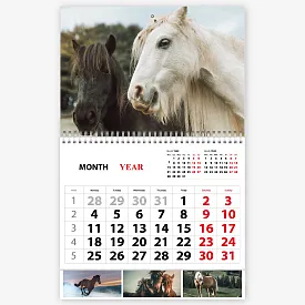 Шаблон настінного календаря з кіньми