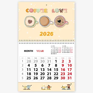 Шаблон календаря с кофе 
