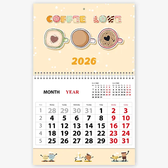 Шаблон календаря з кавою 