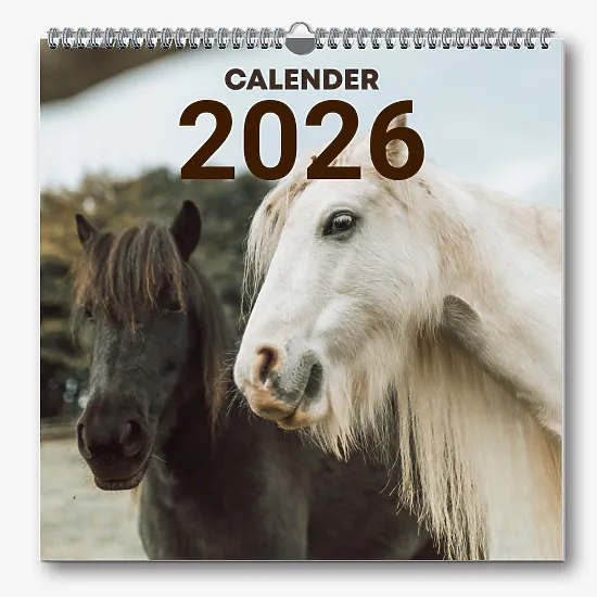 Шаблон настінного календаря з кіньми