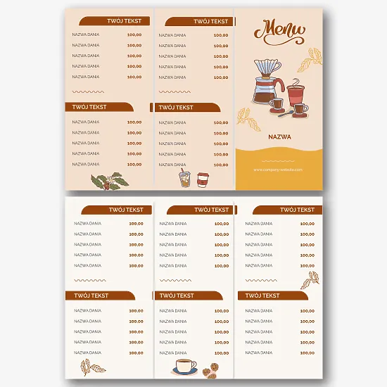 Szablon menu dla kawiarni