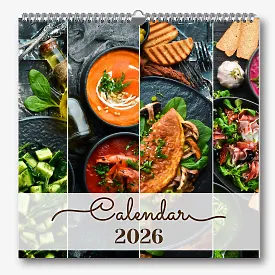 A calendar template with dishes 
