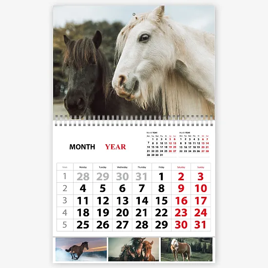 Шаблон настенного календаря з конями