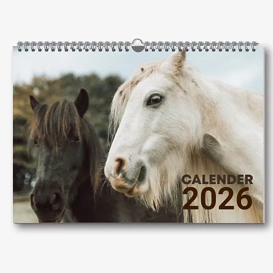 Шаблон настінного календаря з кіньми