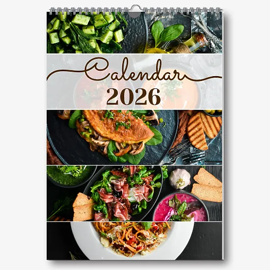 A calendar template with dishes 