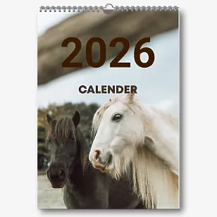 Wall calendar template with horses