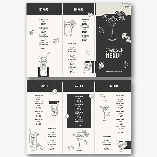 Szablon menu koktajlowego
