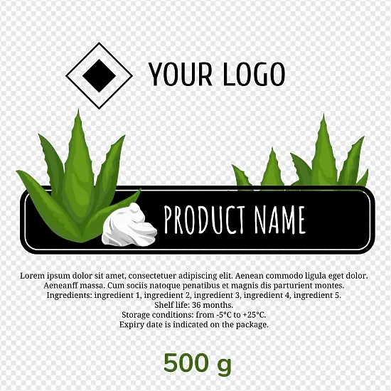 Label template for packaging for aloe vera cream