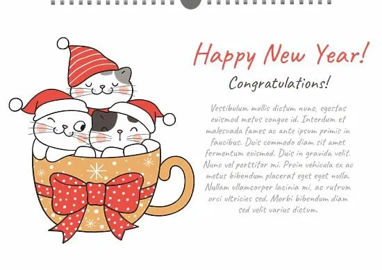 New Year's calendar template with cats