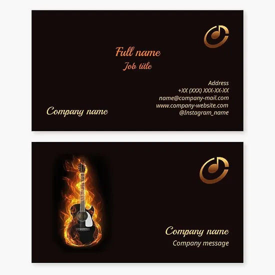 Business Card Template Music, Guitar, Note, Letter "O"