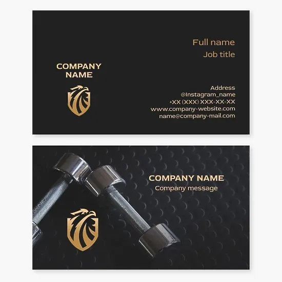 Business card template. Fitness club. Eagle, shield.