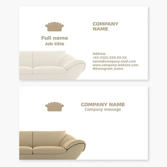 Business card template. Upholstered furniture manufacturing and installation.
