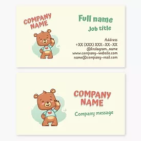 Business card template Teddy bear cartoon