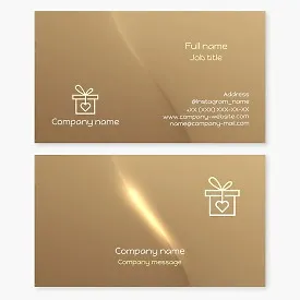 Gift box, gift packaging of goods business card template. Souvenir shop.