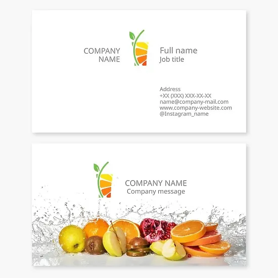 Business card template. Fruit bar. Natural juices.