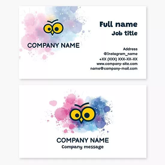 Owl Face | Splattered Paint | Business Card Template