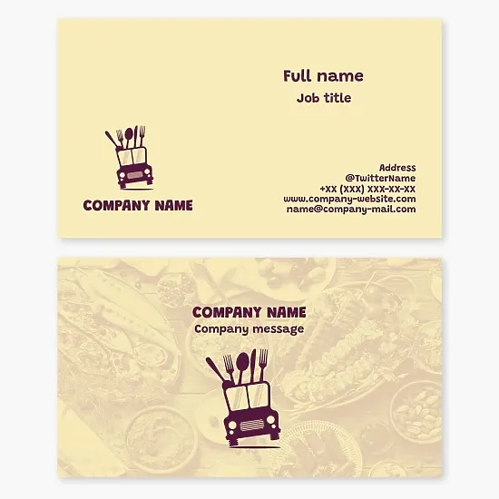 Food truck business card template. Food preparation and delivery.