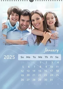 Friendly family calendar template on shiny blue background