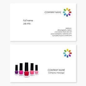 Business card template with nail polish. Nail service. Materials for manicure and pedicure.