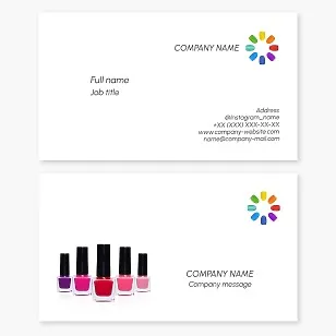 Business card template with nail polish. Nail service. Materials for manicure and pedicure.