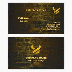 Business card template. Bull horns, brick wall, capital construction. Symbol of power, persistence, strength and courage. Gym.