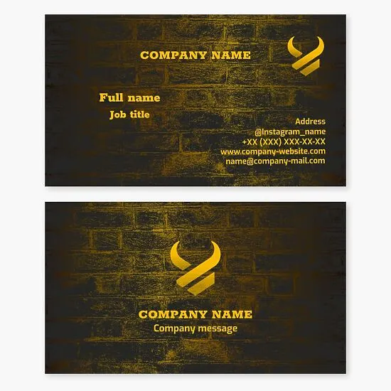 Business card template. Bull horns, brick wall, capital construction. Symbol of power, persistence, strength and courage. Gym.