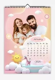 Calendar template Loving family and baby toys