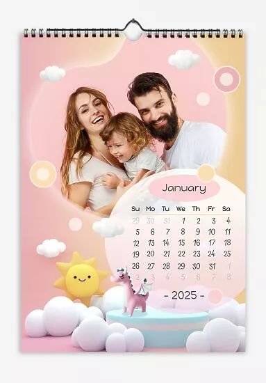 Calendar template Loving family and baby toys