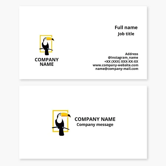 Toucan business card template. Symbol of luck, communication, creativity.
