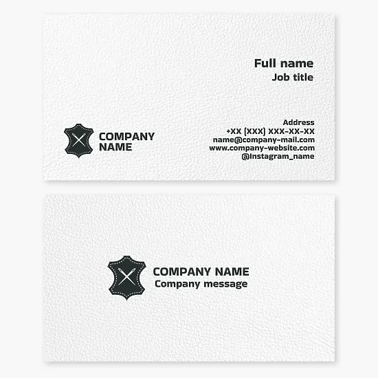 Business card template. Production of genuine leather products.