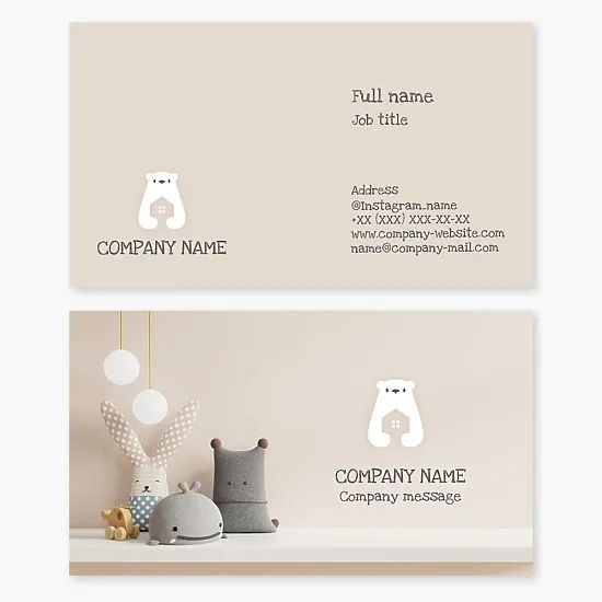 Business card template. Children's toys, stuffed toys, pillow toys for home.