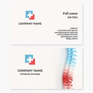 Business card template. Treatment of spinal disorders. Chondroprotectors, physical therapy, massage, manual and therapeutic exercise. Vertebrologist, neurologist, orthopedic traumatologist, neurosurgeon.